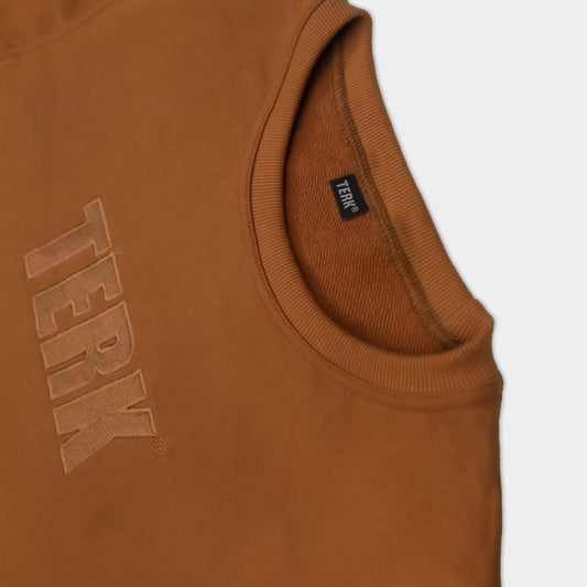 TAN TERK SADDLE CREWNECK WITH EMBROIDERED LOGO