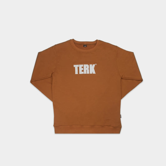 WHITE TERK SADDLE CREWNECK WITH EMBROIDERED LOGO