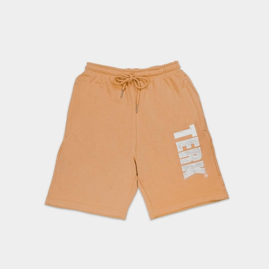 CAMEL SOLID SWEAT SHORTS WITH WHITE TERK EMBROIDERED LOGO