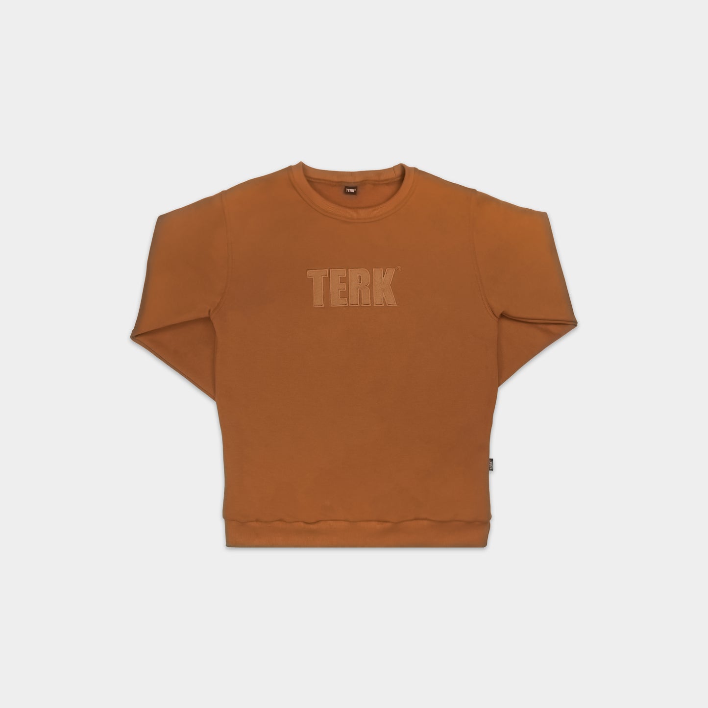 TAN TERK SADDLE CREWNECK WITH EMBROIDERED LOGO