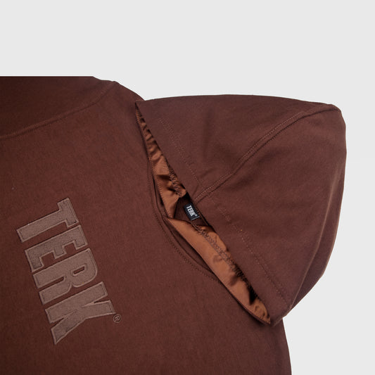 BROWN TERK CHOCOLATE HOODIE WITH EMBROIDERED LOGO