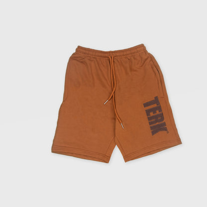 SADDLE SOLID SWEAT SHORTS WITH BROWN TERK EMBROIDERED LOGO